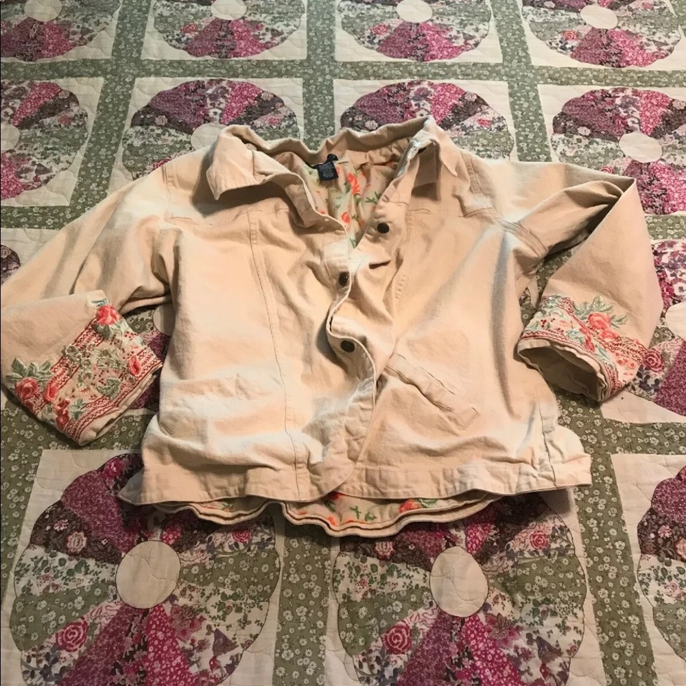 Denim & Co. Embroidered Kahki lined Jacket plus 3X